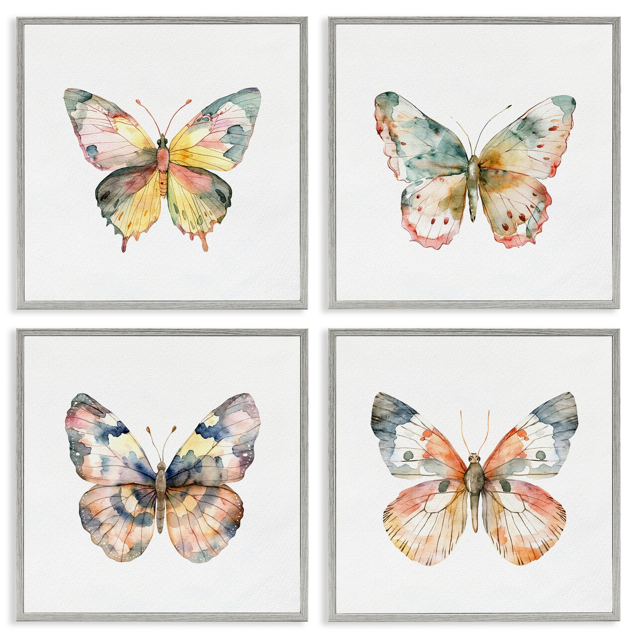Stupell Industries Watercolor Butterfly Forms 4pc Framed Giclee Set, design by Kim Allen